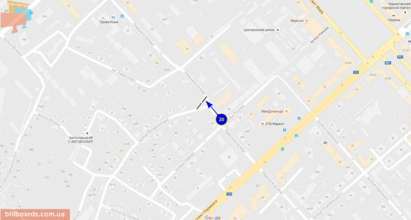 Билборд B в Чернигове Реміснича (Комсомольська) ул. - ул. Муринсона, правый схема