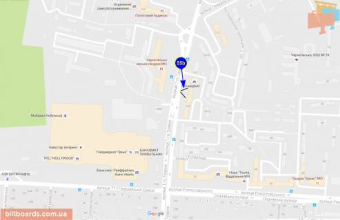 Билборд B в Чернигове 1 Мая, возле 2-ой горбольницы, магазина "ЭКО" схема
