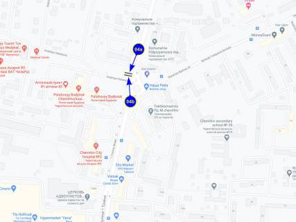 Билборд A в Чернигове, 04a  проспект Грушевського х вул. 1-ої Танкової бригади (2-а міськлікарня, роддом, АЗС Ultra) (сторона А) схема