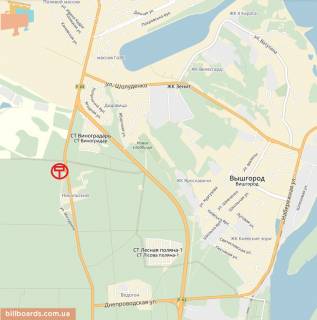 Билборд A в Вышгороде, 6x3  автомобільна дорога Р-02 “Київ-Іванків-Овруч”,1000 м. від повороту з м. Вишгорода до м. Київ (пл. Шевченка), праворуч схема