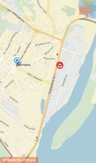 Билборд A в Вышгороде, 6x3  вул. Набережна, праворуч, напрямок у бік Набережної Київського водосховища, 150 м. після повороту на “Дерев’яний ринок”, навпроти будівництва “Берегиня” схема