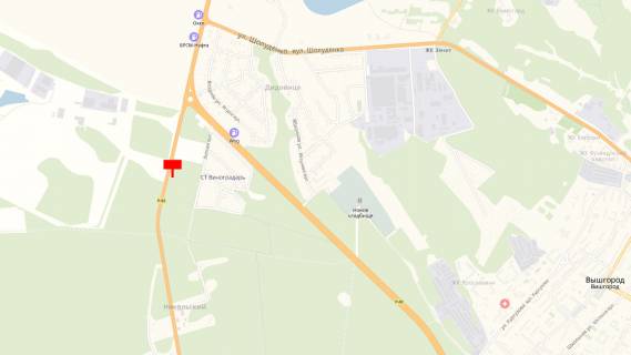 Білборд, Бігборд (Борд)  B у Вишгороді, 6x3  автомобільна дорога Р-02 “Київ-Іванків-Овруч”, 400 м. до повороту на вул. Богатирська, у напрямку з м. Київ у м. Вишгород, праворуч схема