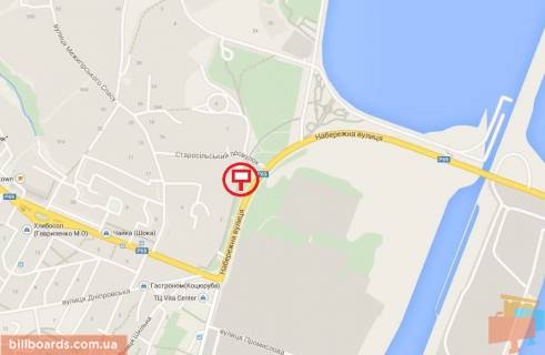 Билборд A в Вышгороде, 6x3  Вул. Набережна, ліворуч, у напрямку с. Хотянівка, 150 м. від МДСПД схема