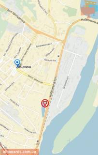 Билборд A в Вышгороде, 6x3  Вул. Набережна, праворуч, у напрямку м. Києва, вздовж дороги, на початку озера схема