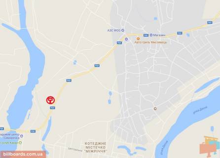 Билборд B на трассах Киевской области автомобільна дорога Р-69 «Київ-Вишгород-Десна-Чернігів»,400м. після повороту на масив «Міжріччя», ліворуч, у напрямку з м. Вишгородав с. Хотянівка. схема