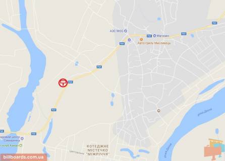 Билборд A на трассах Киевской области автомобільна дорога Р-69 «Київ-Вишгород-Десна-Чернігів»,800м. після повороту на масив «Міжріччя», ліворуч, у напрямку з м. Вишгорода в  с. Хотянівка. схема