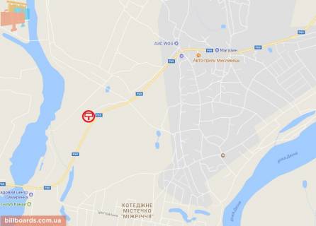 Билборд B на трассах Киевской области автомобільна дорога Р-69 «Київ-Вишгород-Десна-Чернігів»,800м. після повороту на масив «Міжріччя», ліворуч, у напрямку з м. Вишгорода в  с. Хотянівка. схема