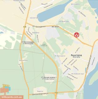 Билборд B в Вышгороде, 6x3  вул. Шолуденка, 800 м. до повороту на вул. Межигірську, праворуч, напрямок з м. Вишгорода до автомобільної дороги Р-02 “Київ-Іванків-Овруч” схема