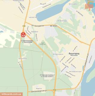 Билборд A в Вышгороде, 6x3  автомобільна дорога Р-02 “Київ-Іванків-Овруч”,350 м. до повороту до м. Вишгорода з м. Києва (пл. Шевченка), праворуч схема