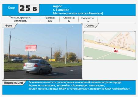 Билборд B в Бердянске, 3х6  Мелитопольское шоссе - р-н м-на "Автосоюз" WOG, автомойка Атлантида, выставок. фото 1