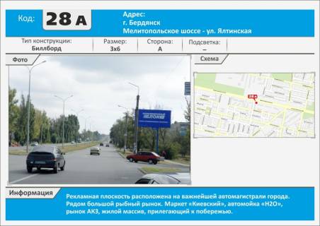 Билборд A в Бердянске, 3х6  Мелитопольское шоссе - Ялтинская, въезд в город, р-он АКЗ рынок, ТС АТБ (с вышки) фото 1