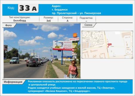 Билборд A в Бердянске, 3х6  пр. Восточный - р-н ТЦ "Экватор", Велмарт, Ельдорадо, Фокстрот (с вышки) фото 1