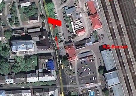 Билборд A в Тернополе, 3х6  вул. Б. Хмельницького - 20 м за зупинкою ж/д вокзал схема