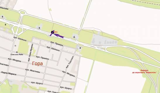 Билборд B в Киеве Бориспільське шосе, 31,6 км,  зупинка Гора схема