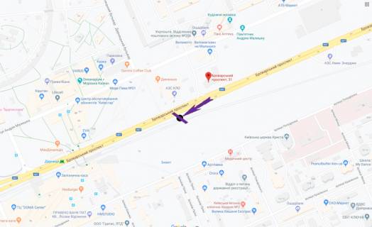Билборд B в Киеве пр. Броварський, 31/33 навпроти, АЗС КЛО схема