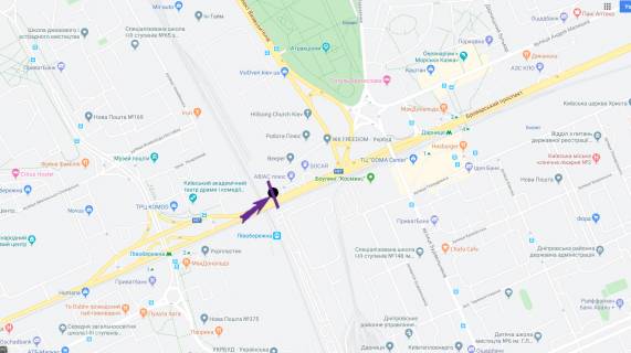 Білборд, Бігборд (Борд)  B у Києві пр. Броварський, 53 схема