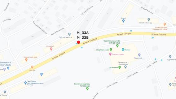 Билборд B в Кропивницкий (Кировоград), 3x6  Соборна вул. ( 50 років Жовтня) (супермаркет "Копилка",кинотеатр "Портал") схема