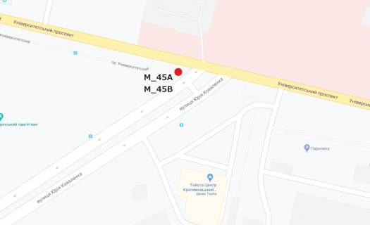 Білборд, Бігборд (Борд)  B у Кропивницький (Кіровоград) Євгена Тельнова вул (Правди просп.)-Юрія Коваленка вул. (Маршала Конєва) (університет "КИСМ") схема