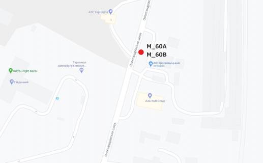 Білборд, Бігборд (Борд)  A у Кропивницький (Кіровоград), 3x6  вул. Олександрійське шосе (заправка RUR, Укрнафта) виїзд із міста схема