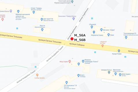 Билборд B в Кропивницкий (Кировоград) вул. Андріївська - Соборна вул. ( 50 років Жовтня) ("Критий ринок") схема