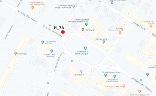 Білборд, Бігборд (Борд)  A у Кропивницький (Кіровоград), 3x6  пл. Богдана Хмельницького-вул. В.Панченка (Декабристів) схема