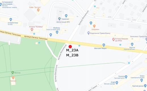 Билборд B в Кропивницкий (Кировоград) вул.Вокзальна - Євгена Тельнова вул (Правди просп.) (критий ринок) схема