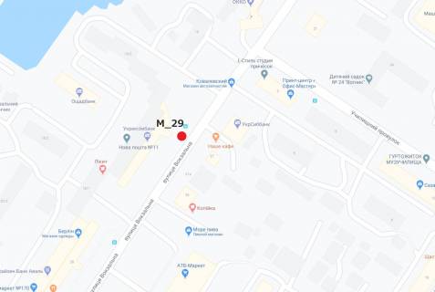 Билборд A в Кропивницкий (Кировоград) вул. Вокзальна (Укрексимбанк, перед супермаркетом "АТБ") схема