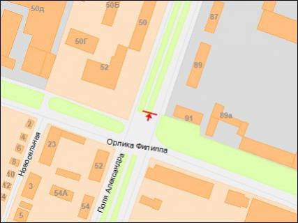 Призма Р/П в Днепр (Днепропетровск), 3х6  Олександра Поля (Кірова) пр. - пр. Пилипа Орлика (Ілліча), в центр, зправа - 218219 схема