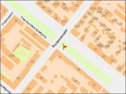 Призма Р/П в Днепр (Днепропетровск), 3х6  Святослава Хороброго (Чкалова) вул. - Воскресенська (Леніна) вул., з центру - 218171 схема