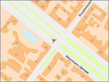 Скроллер B в Днепр (Днепропетровск), 3,14х2,32  Дмитра Яворницького (Карла Маркса) пр. - Воскресенська (Леніна) вул. - 218340 схема