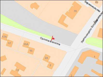 Billboard A in Dnipro (Dnipropetrovsk), 3х6  Orlyka Pilipa av., 15 - Bogdana Hmel'nickogo av. scheme