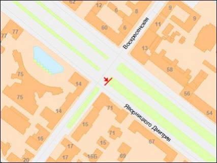 Скроллер B в Днепр (Днепропетровск), 3,14х2,32  Дмитра Яворницького (Карла Маркса) пр. - Воскресенська (Леніна) вул. - 218403 схема