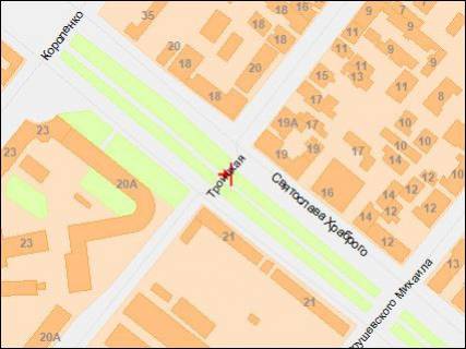 Билборд Р/П в Днепр (Днепропетровск), 3,2х6,2  Святослава Хороброго (Чкалова) вул., 21 - Красна вул., в центр схема
