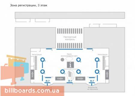 Нестандарт  в Борисполе, 4,765х9,5  Баннер на центральном окне  в зале регистрации межд.рейсы схема