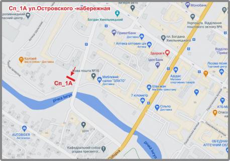 Билборд A в Кропивницкий (Кировоград) вул. Острівська, набережна, магазини, кафе, меблі схема