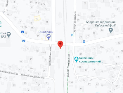 Билборд A в Боярке, 3х6  м. Боярка, вул. М. Грушевского, 30/вул. Хрещатик/вул. Вокзальна. ЖД переїзд. схема