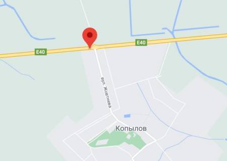 Non-Standard A in Kopiliv, 2х16  M-06 Zitomirs'ka trasa 46+370 km vid KPP. Patnadcatij vid Kieva, s. Kopiliv, povorot na s. Makovise - zupinka, napramok - v Kiiv scheme