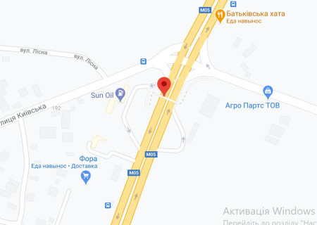 Нестандарт A в Глевахе, 2,20х16,20  М-05 Одеська тр. 24+510 км від КПП. Сьомий 2,20.16,20 від Києва - с. Глеваха, світлофор-перехреття, поворот на ФОРА, Ресторан Бістро Пекаря,  з Києва схема