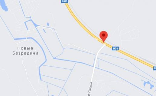 Нестандарт A у , траса Новообухівська (траса Новообухівська), 2х16  Н 01 Ново Обухівська тр. 34+557 (Гарант) км від КПП. Восьмий від Києва, зупинка Дачна,поворот на Нові Безрадичі, в Київ схема