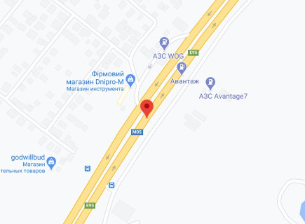 Нестандарт A в с. Вита Почтовая, 2х16  М-05 Одеська тр. - 6км від КПП. Четвертий  від Києва - с. Віта-Поштова, поворот на  с. Круглик, зупинка, заправка WOG Магазин Днипро М, в напрямку Києва схема