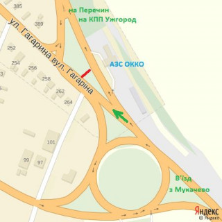 Билборд A в Ужгороде вул.,Карпатської України(Гагаріна) трансп.кільце, АЗС ОККО, в'їзд зі сторони м.Мукачево схема