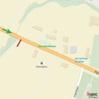 Билборд A в Тячеве вул.Армійська (АЗС),в'їзд до міста зі сторони с.Буштино, м.Хуст схема