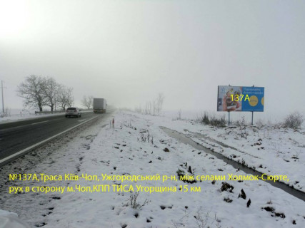 Билборд A в трассах Закарпатья Автодорога Київ-Чоп, район с.Холмок-с.Сюрте,  напрям-Чоп, КПП Тиса (15 км) фото 1