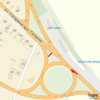 Билборд A в Ужгороде вул.Карпатської України (Гагаріна), трансп.кільце, АЗС ОККО, в'їзд зі сторони м.Мукачево, напрям.-вул.Гагаріна схема
