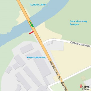 Билборд B в Ужгороде вул.Баб'яка(новий трансп.міст), район ТЦ Нова лінія, напрям-вул.Загорська схема