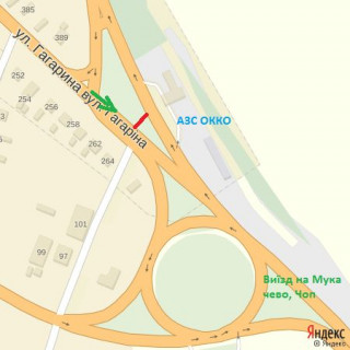 Билборд B в Ужгороде вул.Карпатської України(Гагаріна), трансп.кільце, АЗС ОККО, виїзд на  м.Мукачево, напрям.-с.Барвінок,с.Баранинці схема