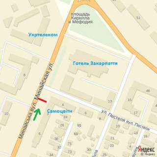 Билборд A в Ужгороде вул.Минайська 3(Самоцвіти) - напрям пр.Свободи схема