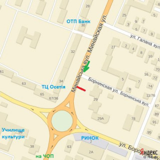 Билборд B в Ужгороде вул.Минайська 27 (навпроти маг.Осетія), напрям-вул.Грушевського схема