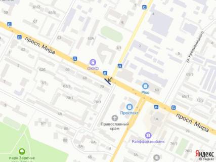 Билборд A в Хмельницком, 6х3  Пр.Мира, 70  (перехрестя з Панаса Мирного) схема