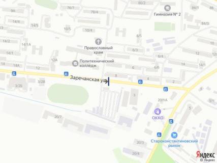 Билборд A в Хмельницком, 6х3  вул. Зарічанська (коледж) схема